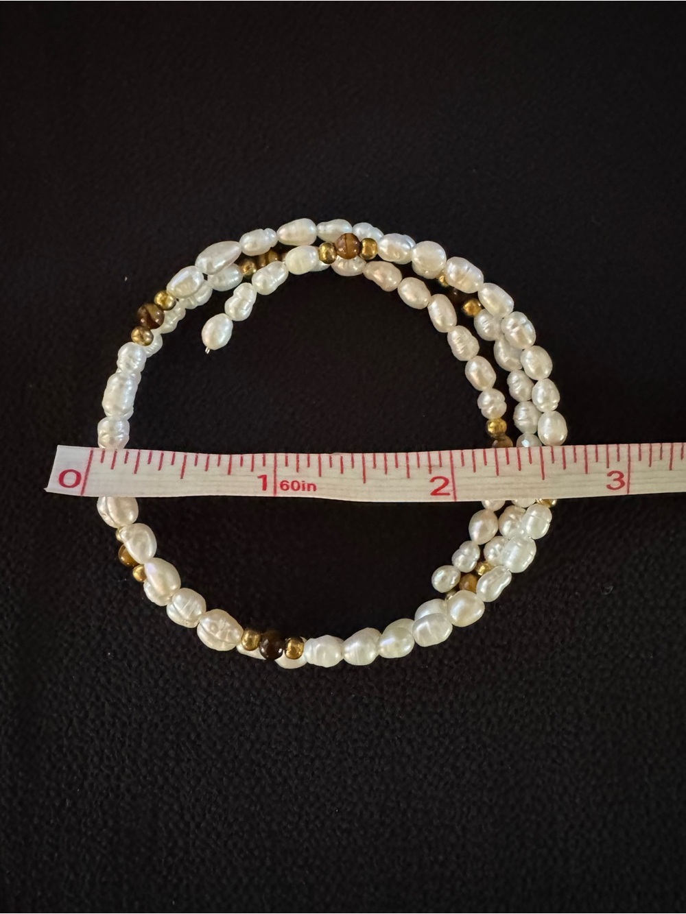 Freshwater Pearl and Tiger’s Eye Memory Wire Wrap Bracelet - Picture 2 of 3